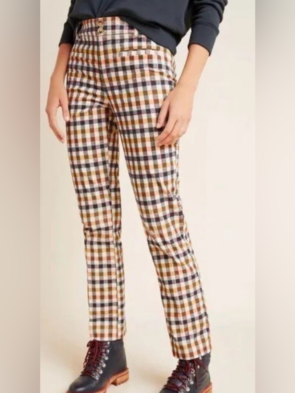 Anthropologie the essential skinny kick flare corduroy plaid pants sz 8 EUC